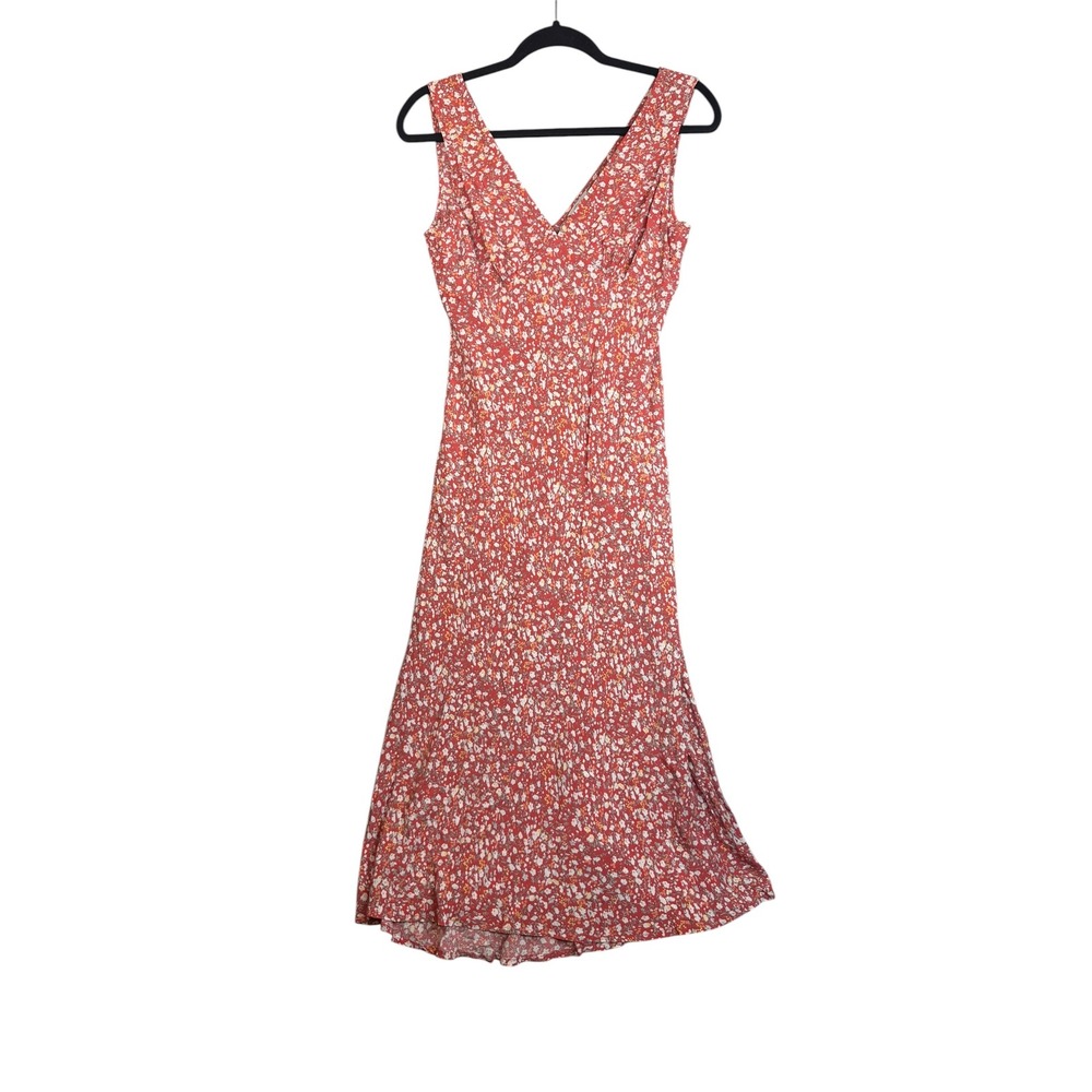Rails Red Floral V-Neck Midi Dress Sleeveless Ditsy Print Womens Small